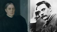 Kuvakollaasi: valokuva Albert Edelfeltistä ja maalaus äidistä Alexandra Brandtista