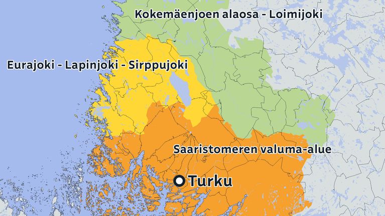 Lounais-Suomen valuma-aluekartta.