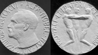 Svartvit bild av Nobels fredspris.