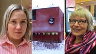 Anne Kirste Aikion naama, Inarin kunnan kunnantalo talvella pihalta, Maritta Mäenpää hymyilee.