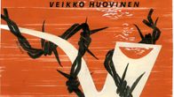 Veikko Huovisen kirjan Rauhanpiippu kansi, jossa oranssilla pohjalla vaalea, piikkilankaan kiedottu savuava piippu.