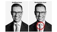 Presidentti Stubbin virallinen ja manipuloitu kuva.