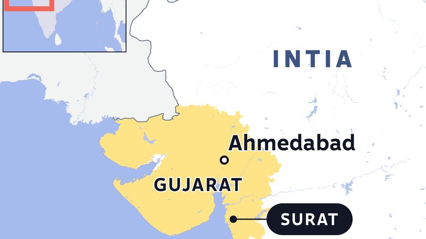 Kartta Suratin kaupungista Intian Gujaratissa.
