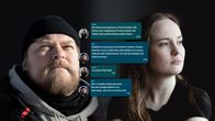 Mies ja nainen katselevat eri suuntiin. Heidät on yhdistetty eri kuvista. Keskellä on viestisovelluksessa lähetettyjä viestejä.