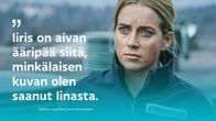Iina Kuustonen roolissaan Syke-sarjassa, päälle liitetty tekstiä.
