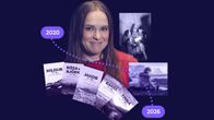 Kuvakollaasissa on aikajanalla vuodet 2020 ja 2026 sekä kuva Satu Rämöstä ja hänen julkaisemistaan kirjoista.