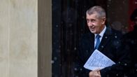 Andrej Babis seisoo oven edustalla.
