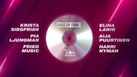 UMK Hall of Fame nimitykset vuonna 2025: Krista Siegfrids, Pia Ljungman, Fried Music, Elina Lario, Aija Puurtinen ja Harri Nyman.