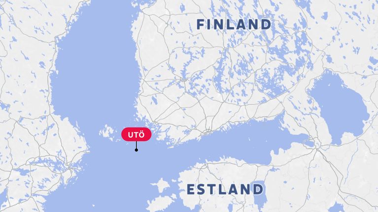 Karta över södra Finland och norra Estland med Utö markerad i rött.