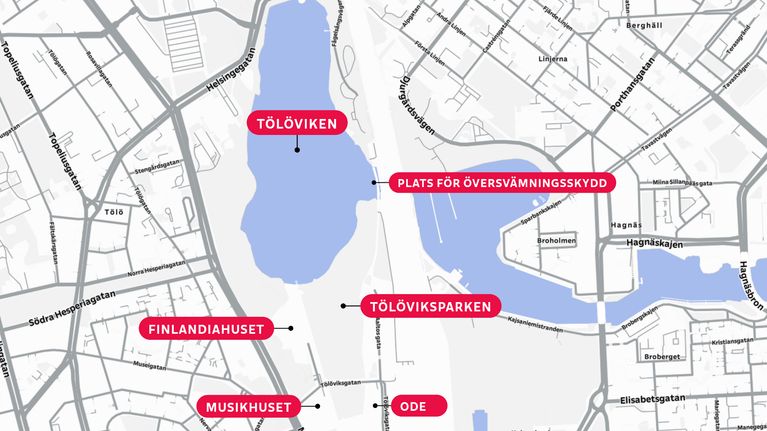 karta över tölöviken och området kring den, i helsingfors.
