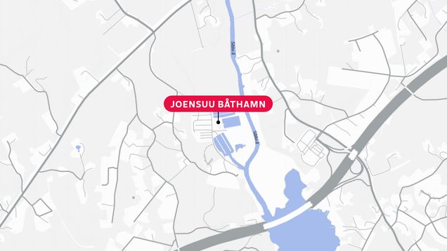 Karta över ett område i Söderkulla i Sibbo med markeringen "Joensuu båthamn".