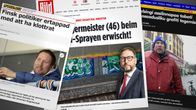 Kuvakaappauksia eri ulkomaisten lehtien jutuista jotka käsittelevät Paavo Arhinmäen graffitia.