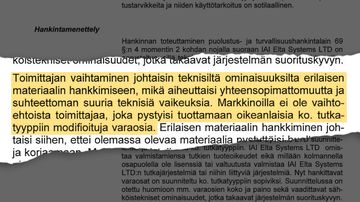 Puolustusvoimien logistiikkakeskuksen hankintapäätöksen sivu.