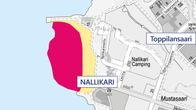 Nallaikarin uimarannan ruoppaus. Punainen väri kertoo ruopattavan alueen. 