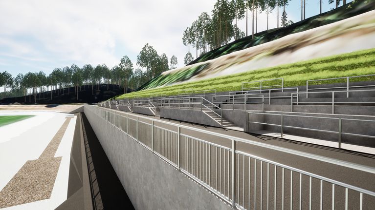 Havainnekuva Lahden uudesta stadionin katsomosta.