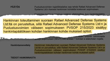 Puolustusvoimien logistiikkakeskuksen hankintapäätöksen sivu.
