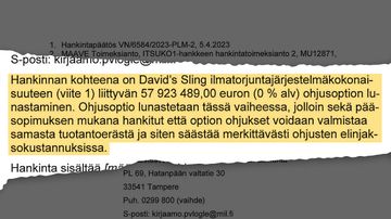Puolustusvoimien logistiikkakeskuksen hankintapäätöksen sivu.