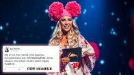 Krista Siegfrids hauskassa asussa ja twiitti asunvaihdoista.