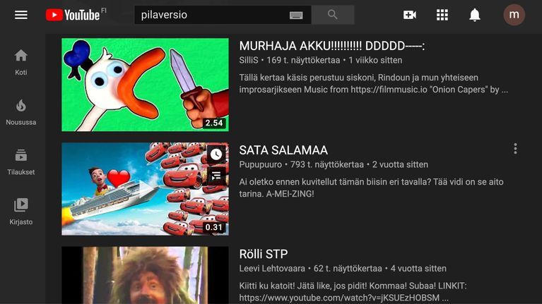 Kuvakaappaus Youtubesta