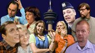 Tummanvioletilla pohjalla kuvia erilaisista tamperelaisista, televisiosta tutuista hahmoista. Kuvassa mukana muun muassa Kyllä isä osaan äiti ja isä, Heikki ja Kaija, Pirre ja Hansu, Reinikainen sekä Kummeli-hahmoja.