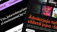 Äänikirjapalvelujen BookBeat ja Storytel markkinointia.