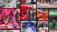 Jyväskylän kävelykadulla olevia vaalitelttoja. Usean kuvan kollaasi.