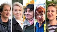 Kirjailijat Kjell Westö, Elina Hirvonen, Antti Tuomainen, Rosa Liksom ja Sirpa Kähkönen
