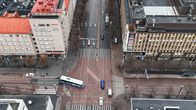 Vesijärvenkadun ja Aleksanterinkadun risteys ilmasta kuvattuna.
