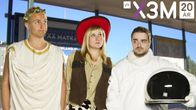 Janne Grönroos i toga, Isa Mårtenson i cowboydräkt och Ted Forsström i en rymddräkt.