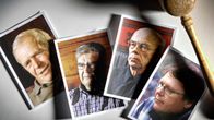 Valokuvivva Paavo Tolvanen (vas.) Kiteeltä, Eero Lapinleimu Toijalasta, Martti Hoffren Uimaharjusta sekä Jyrki Nurmi Perniöstä.