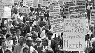 Vuonna 1963 Martin Luther King tukijoineen järjesti protestimarssin Washingtoniin vapauden ja työpaikkojen puolesta. Yle kuvapalvelu / NARA/ Smoking Dog Films