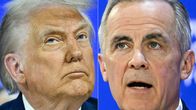 Jaetussa kuvassa Donald Trump ja Mark Carney.