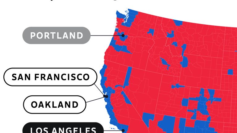 Kartta läntisen Yhdysvaltojen suurista kaupungeista minne Trump on lähettänyt tai aikoo lähettää kansalliskaartin joukkoja.