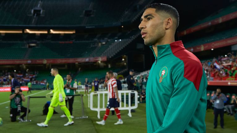 Achraf Hakimi inför en landskamp med Marocko.