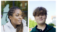 En collagebild med Bianca Holmström och Willem Tigerstedt som studerar vid Praktikum.