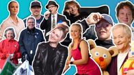 Siniselle pohjalle koottuna useita aiempien vuosien Vuoden tamperelaisia. Kuvassa muun muassa Jenni Poikelus, Auri Kananen, Eila Roine, Simo Frangén ja Patrik Laine. 