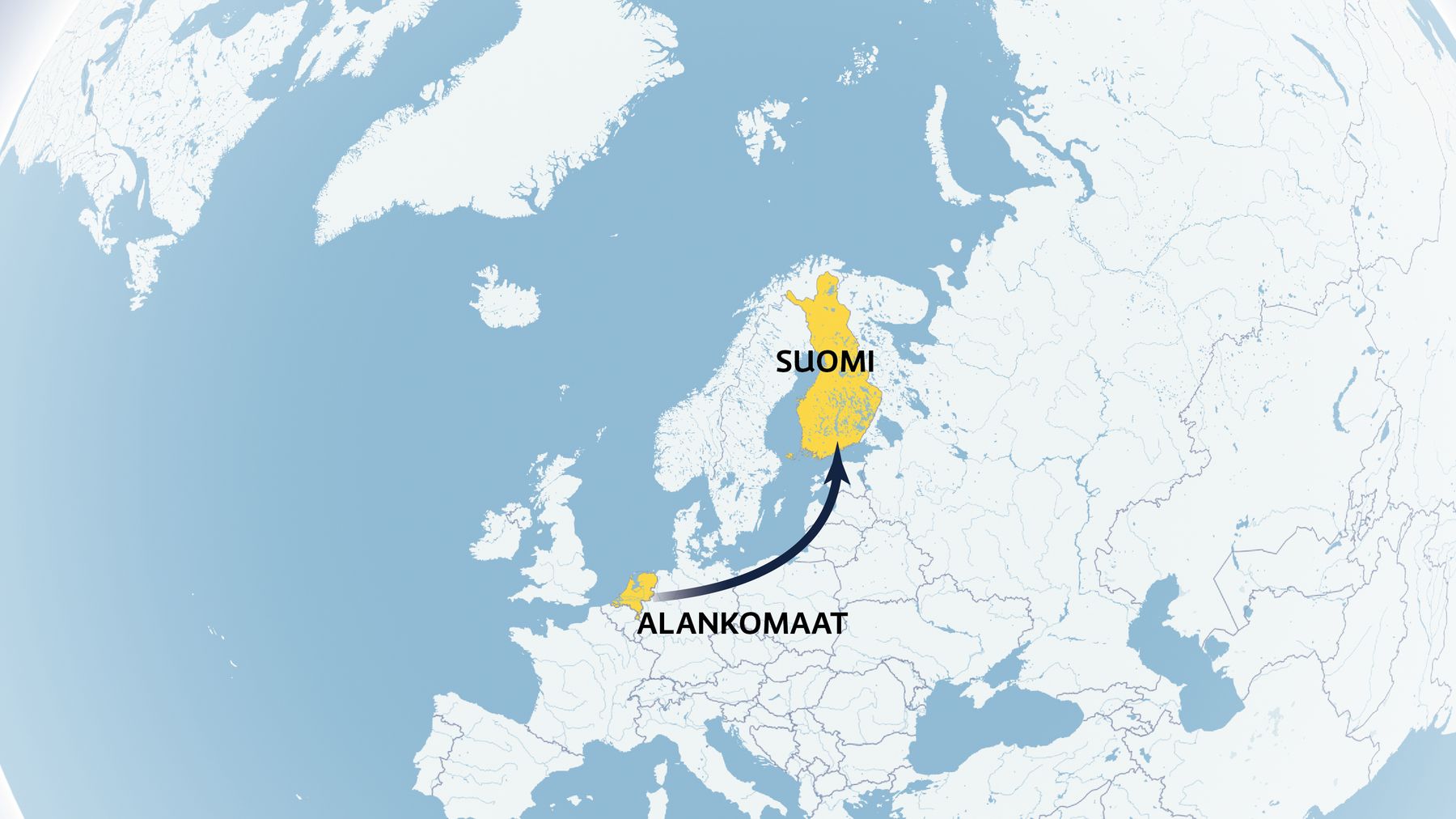 Kartalla näkyy amfetamiinin reitti Alankomaista Suomeen.