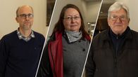 Kuvakollaasi, jossa kolme torniolaista, jotka ovat tulleet aurinkovoimahankkeen yleisötilaisuuteen.