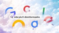 Graafinen kuvituskuva, jossa pilvien joukossa on googlen hakukenttä ja googlen logo.