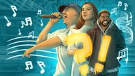 Rap-artistit Gettomasa, Bentzo, Seksikäs-Suklaa piirrettynä.
