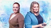 Henna Meriläinen ja Sanna Milan katsovat kameraan. Kuvan taustagrafiikassa näkyy dna-kuvioita.