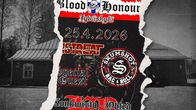 Kuvakollaasi, jossa näkyy Blood and Honour keikkajuliste, sekä taustalla rakennus, jossa tapahtumia järjestetään.
