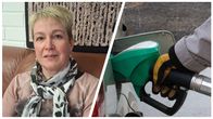 Kuvassa nainen katsoo kameraan. Hänellä on huivi kaulassaan. Kuvan oikeassa laidassa näkyy auton tankkausta.