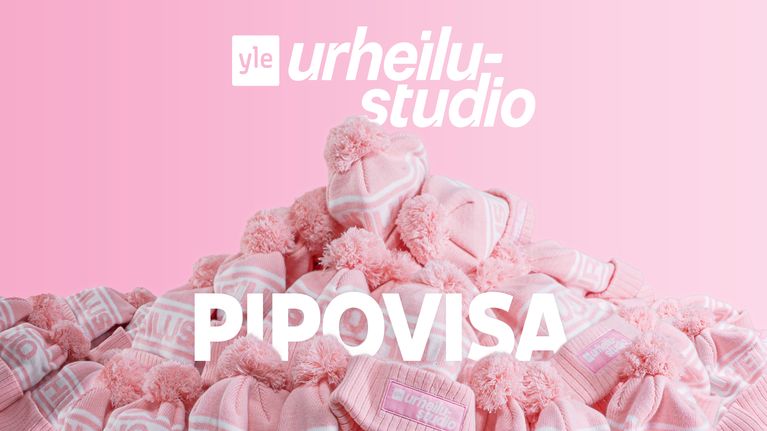 Kuvassa iso kasa Urheilustudion pipoja ja tekstit "Urheilustudio" ja "pipovisa".