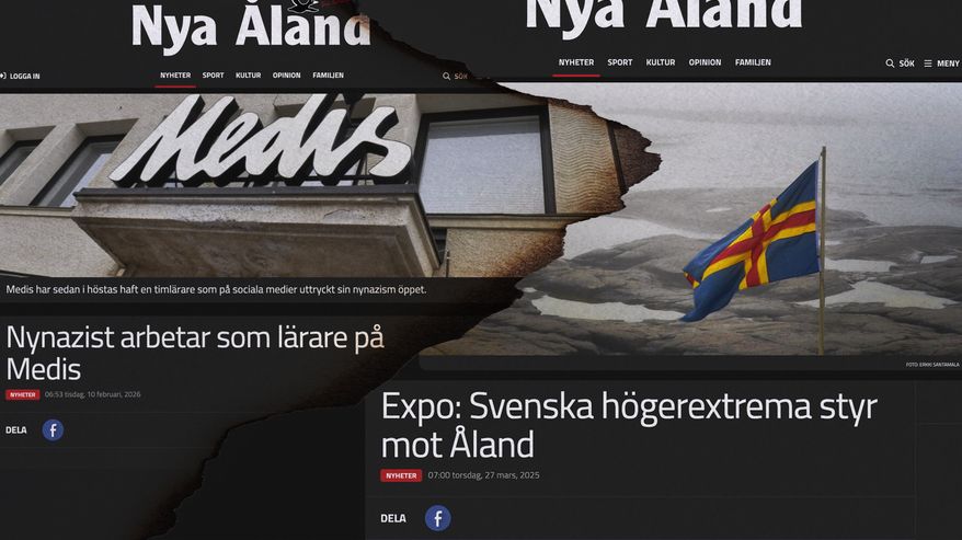 Kaksi nostettua Nya Ålandin otsikkoa Nya Ålandin verkkosivustolta.