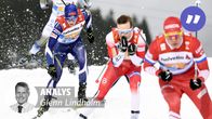 Matti Heikkinen halkar efter i herrstafetten.