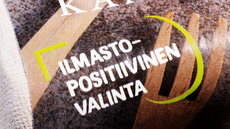 Pakkaus, jossa lukee "Ilmastopositiivinen valinta".