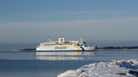 An Eckerö Line cruise ship sails in wintry conditions.