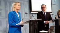 Photo shows Finance Minister Riikka Purra and Prime Minister Petteri Orpo at a press conference on Tuesday afternoon.