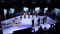 Presidential candidates in Yle's TV studios on Thursday evening 250124.